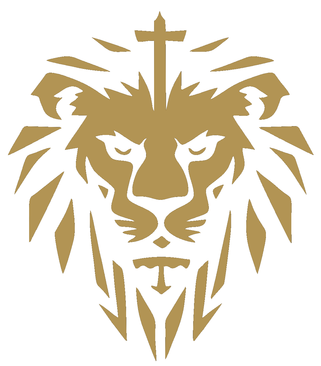 Fear Not Foundation — gold Lion of Judah, with a cross hidden in the mane and a sword hidden in the chin